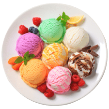 white plate with colorful ice cream scoops